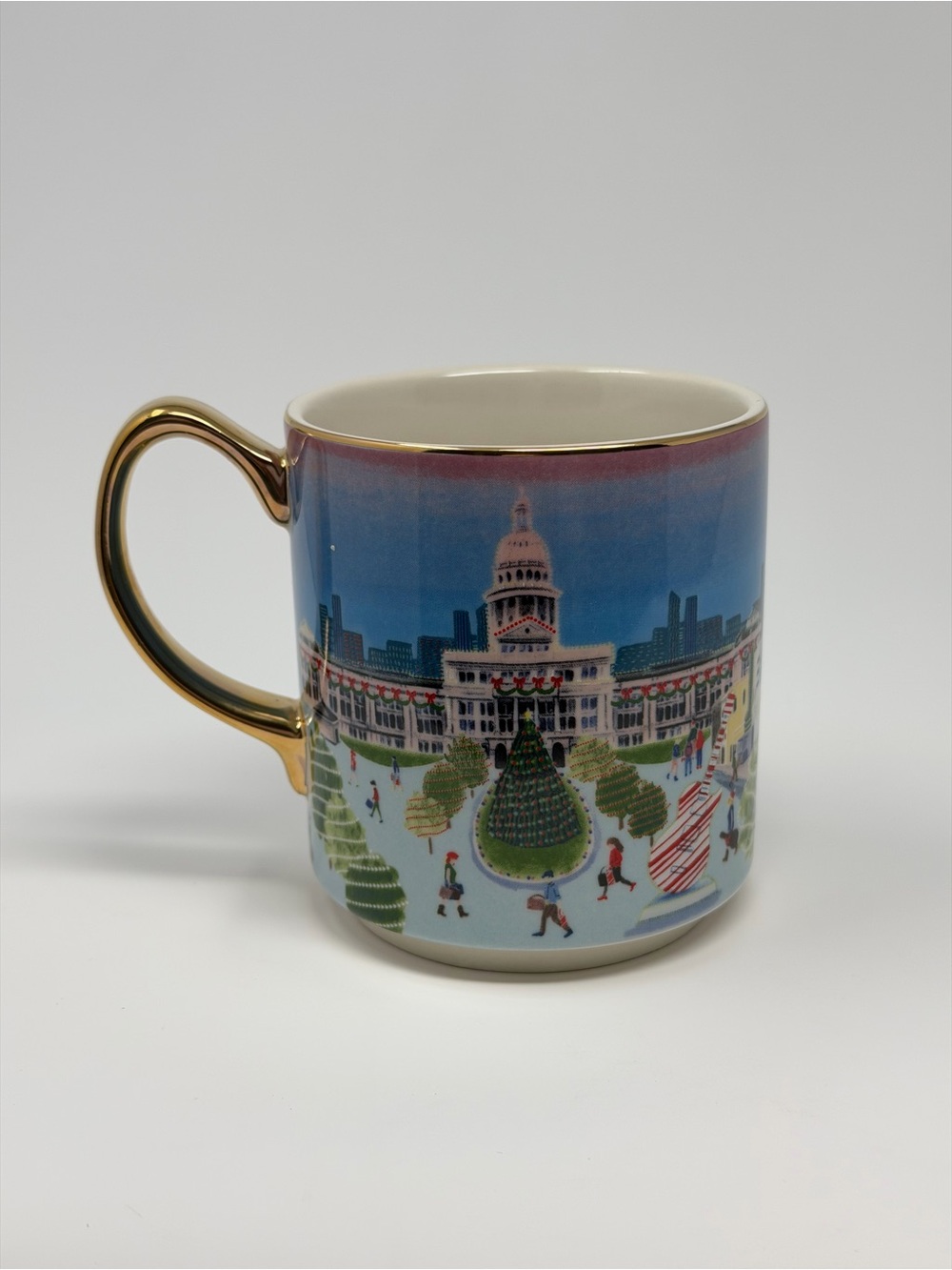 Anthropologie Holiday in the City Austin Y’all 2024 Christmas Mug Gold Handle